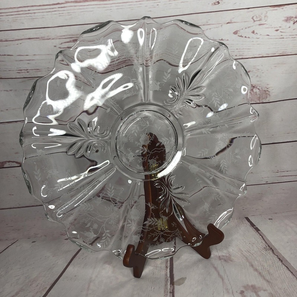 Vintage Fostoria Glass‎ Etched Chintz Pattern Baroque Torte Plate Platter 13.5"